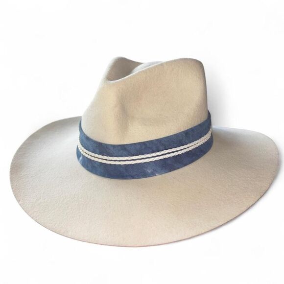 Free People NWT Wool Cream Hat Blue Tie Dye White Rope Accents main image 6